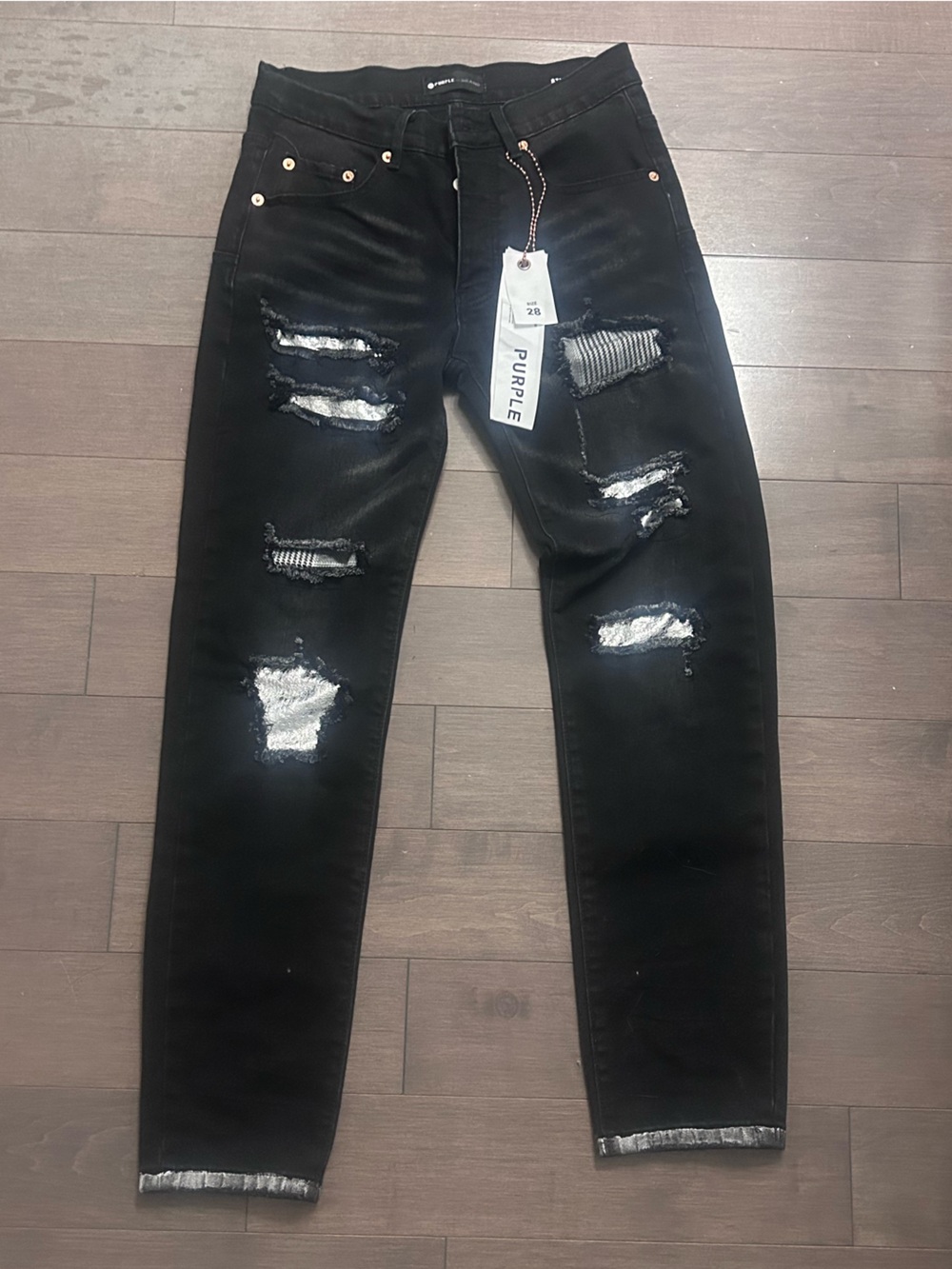Purple Slim Straight Men’s Distressed Jeans in Black